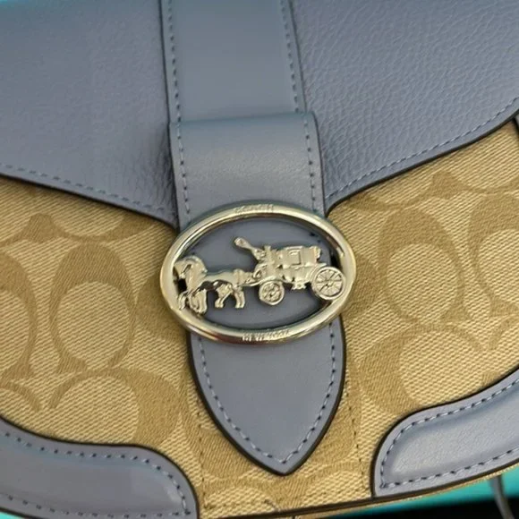 Coach Georgie Saddle Bag In Signature Canvas Light Khaki / Marble Blue - Picture 6 of 16